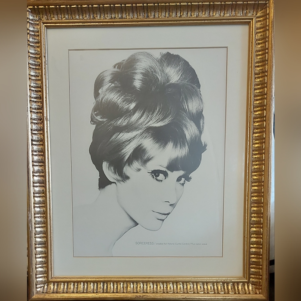 Vintage 1960s Helene Curtis "Sorceress" Hair Salon Poster in Ornate Gilded Gold